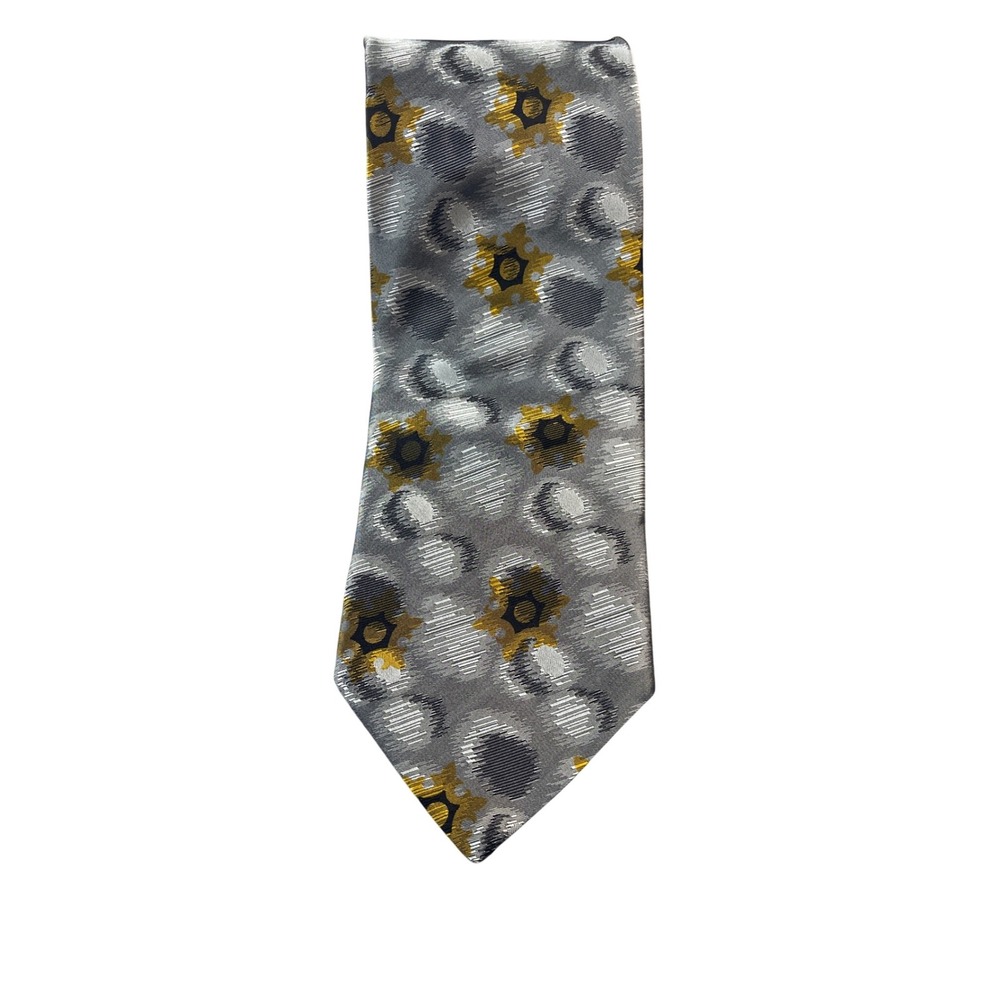 RSM Rochester Special Man Tie, Gray Yellow Circle‎ Floral, 100% Silk Necktie